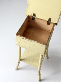 antique bamboo side table with storage top