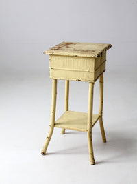 antique bamboo side table with storage top