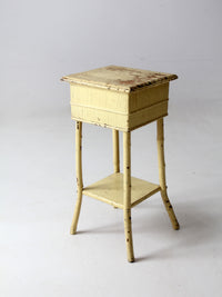 antique bamboo side table with storage top