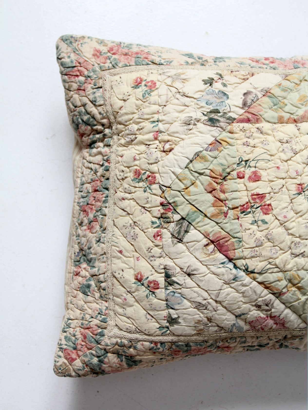 vintage quilted floral pillow sham
