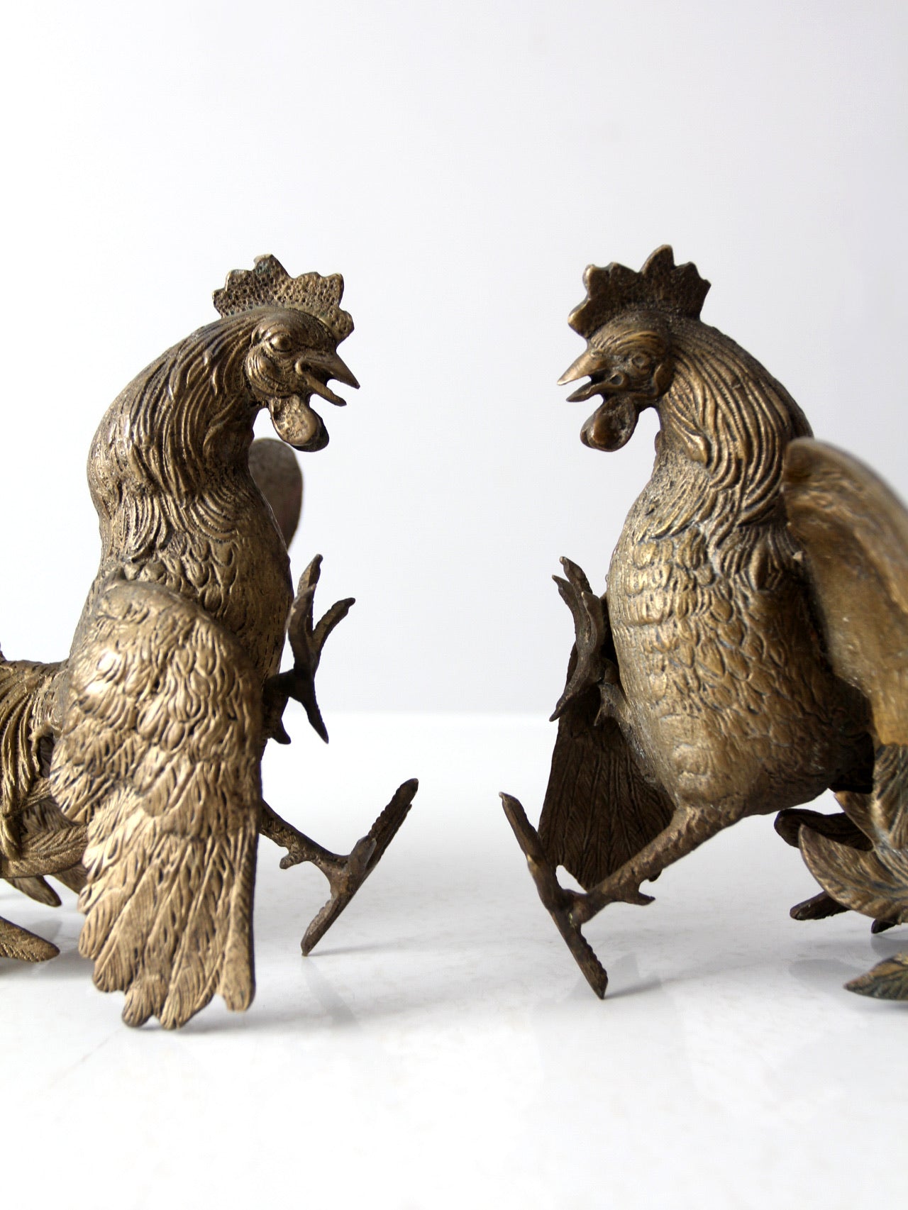 antique bronze fighting roosters pair