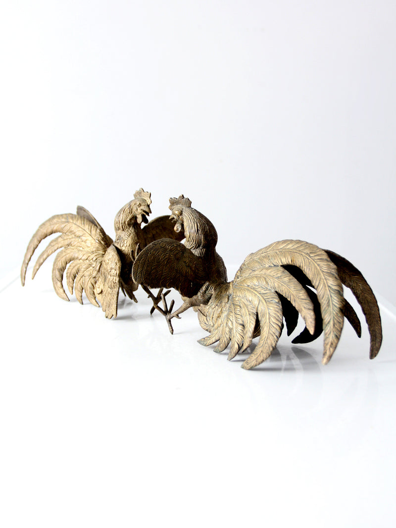 antique bronze fighting roosters pair