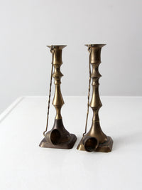 antique brass candlestick holders pair with hanging snuffers