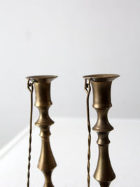 antique brass candlestick holders pair with hanging snuffers
