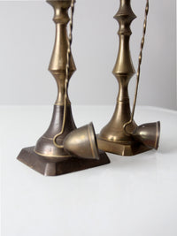 antique brass candlestick holders pair with hanging snuffers