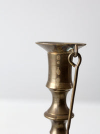 antique brass candlestick holders pair with hanging snuffers