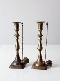 antique brass candlestick holders pair with hanging snuffers