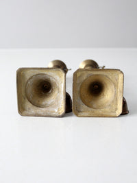 antique brass candlestick holders pair with hanging snuffers