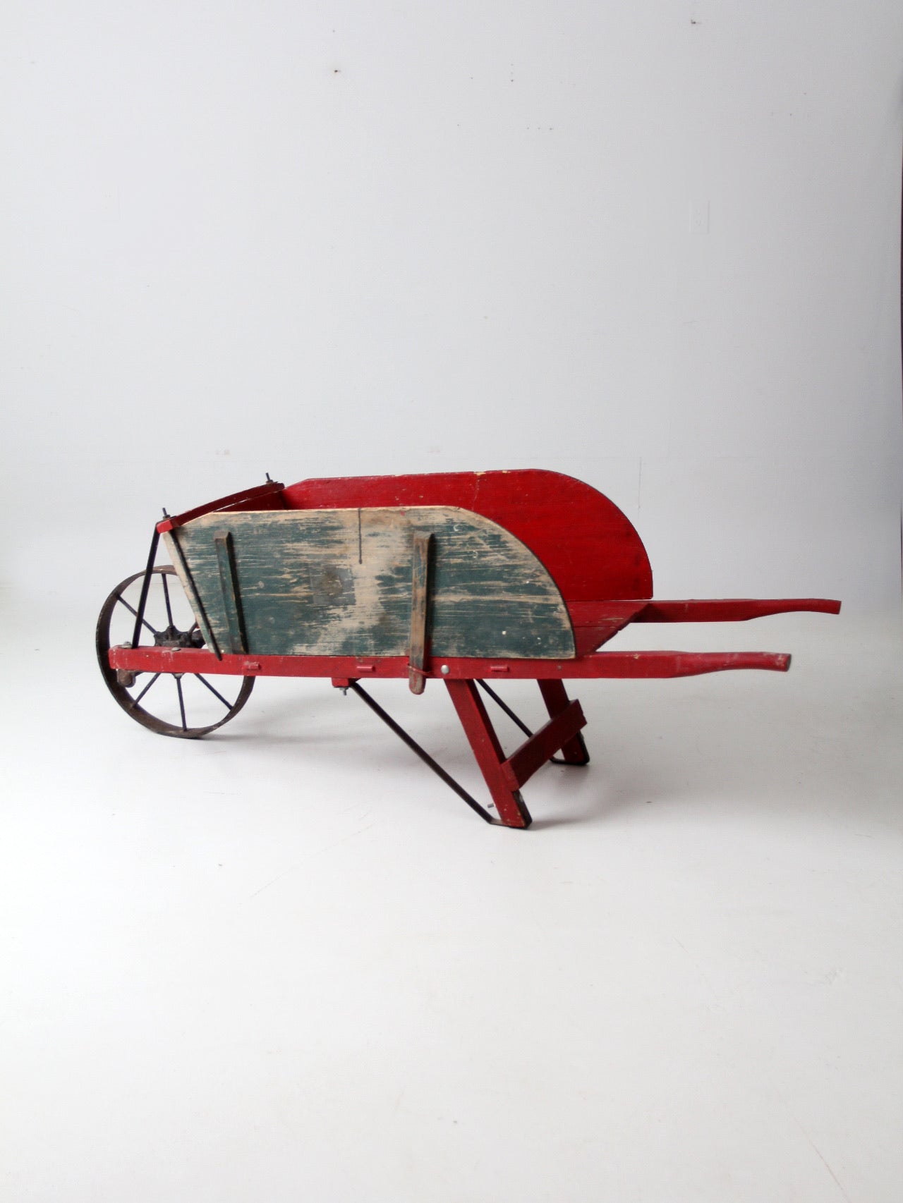 antique wooden wheelbarrow