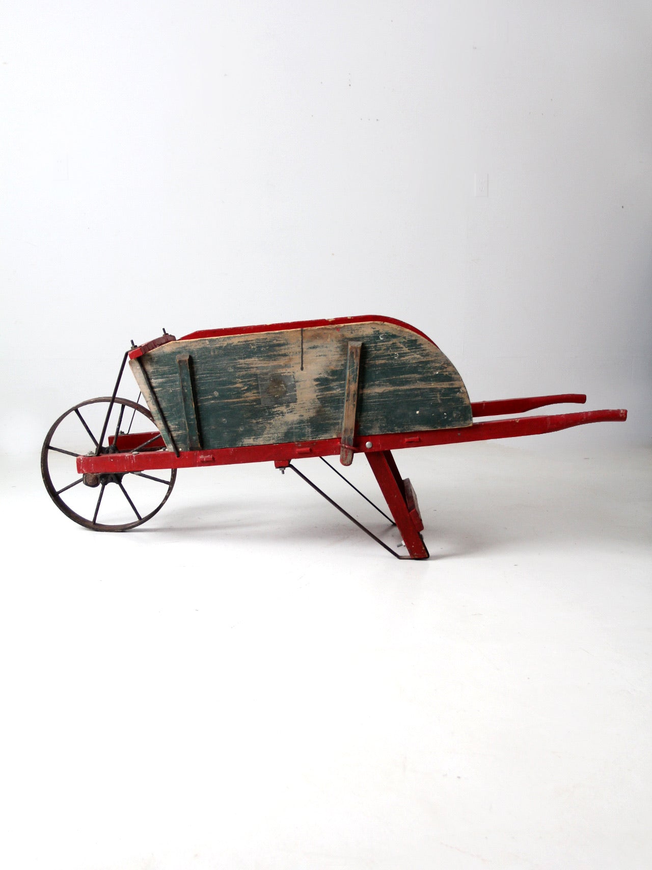 antique wooden wheelbarrow