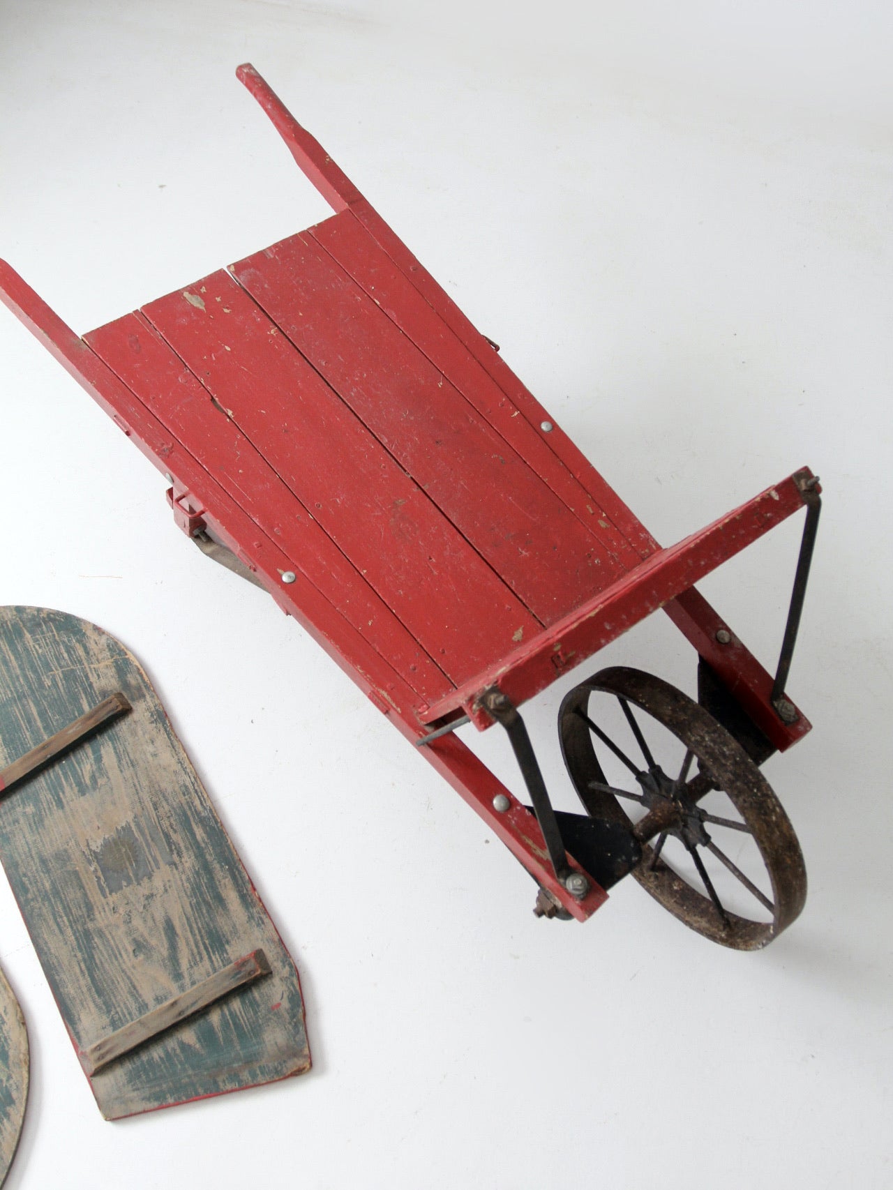 antique wooden wheelbarrow