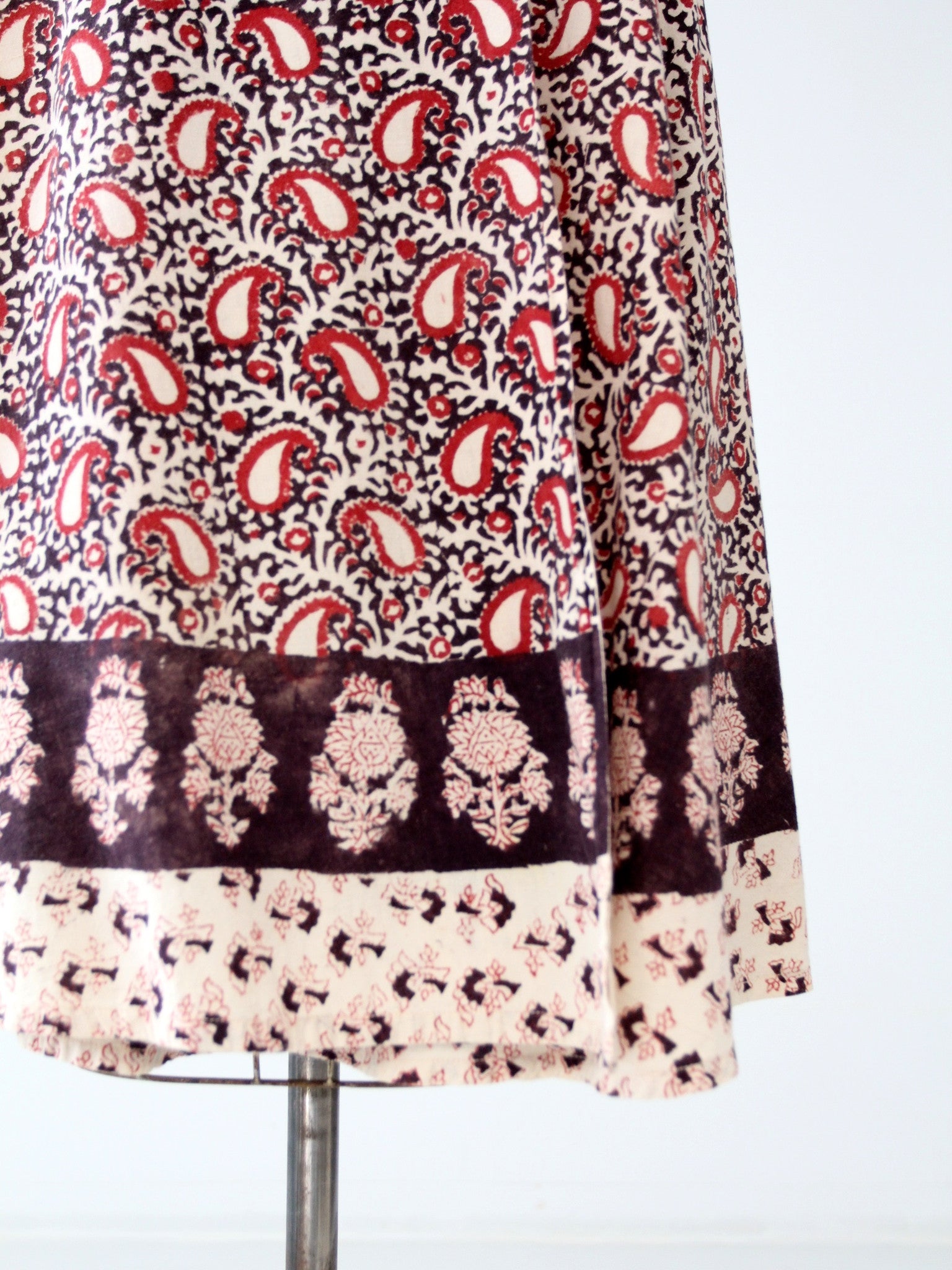 vintage 70s block print wrap skirt