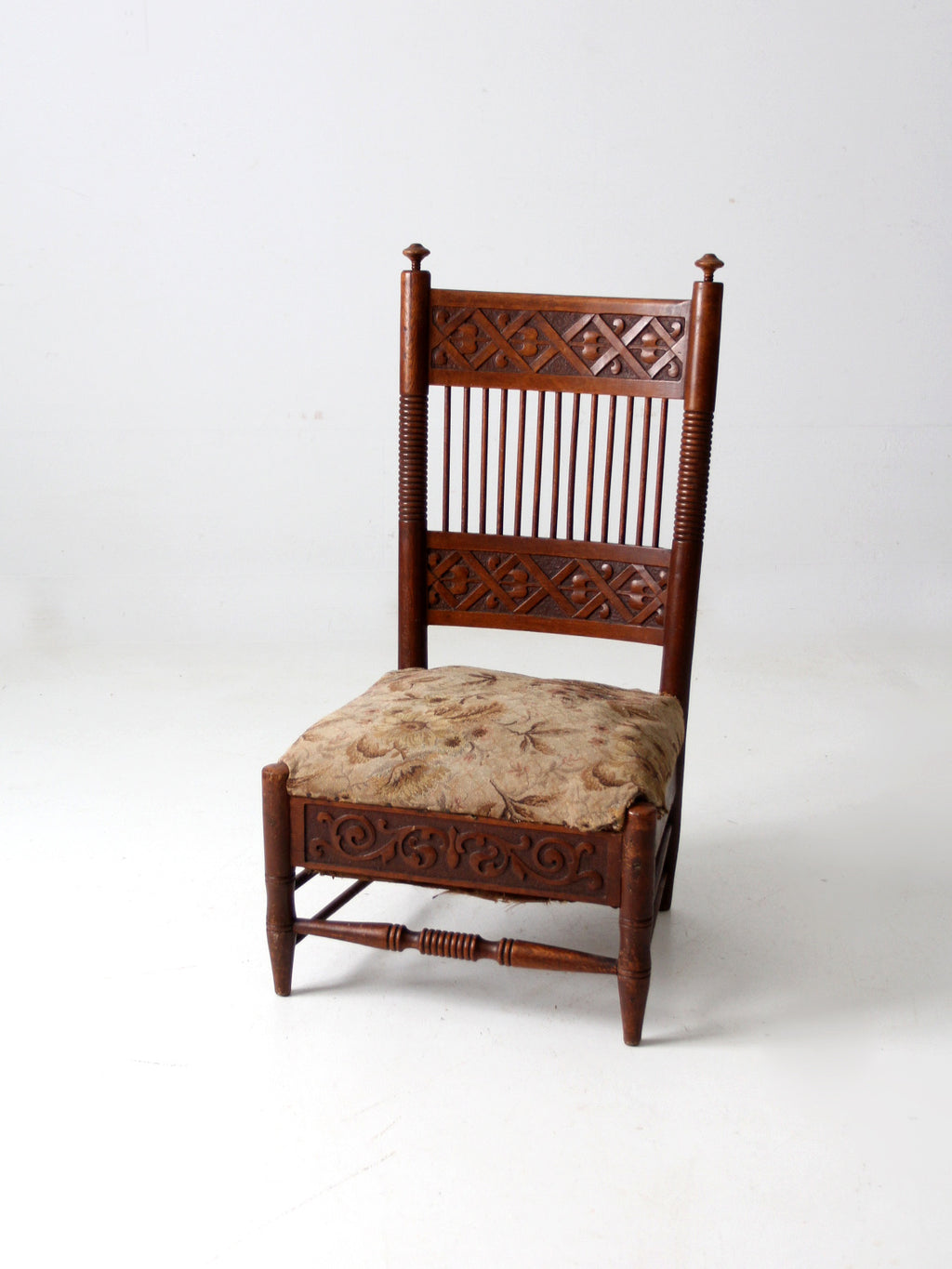 antique Norwegian carved low seat chair 86 Vintage