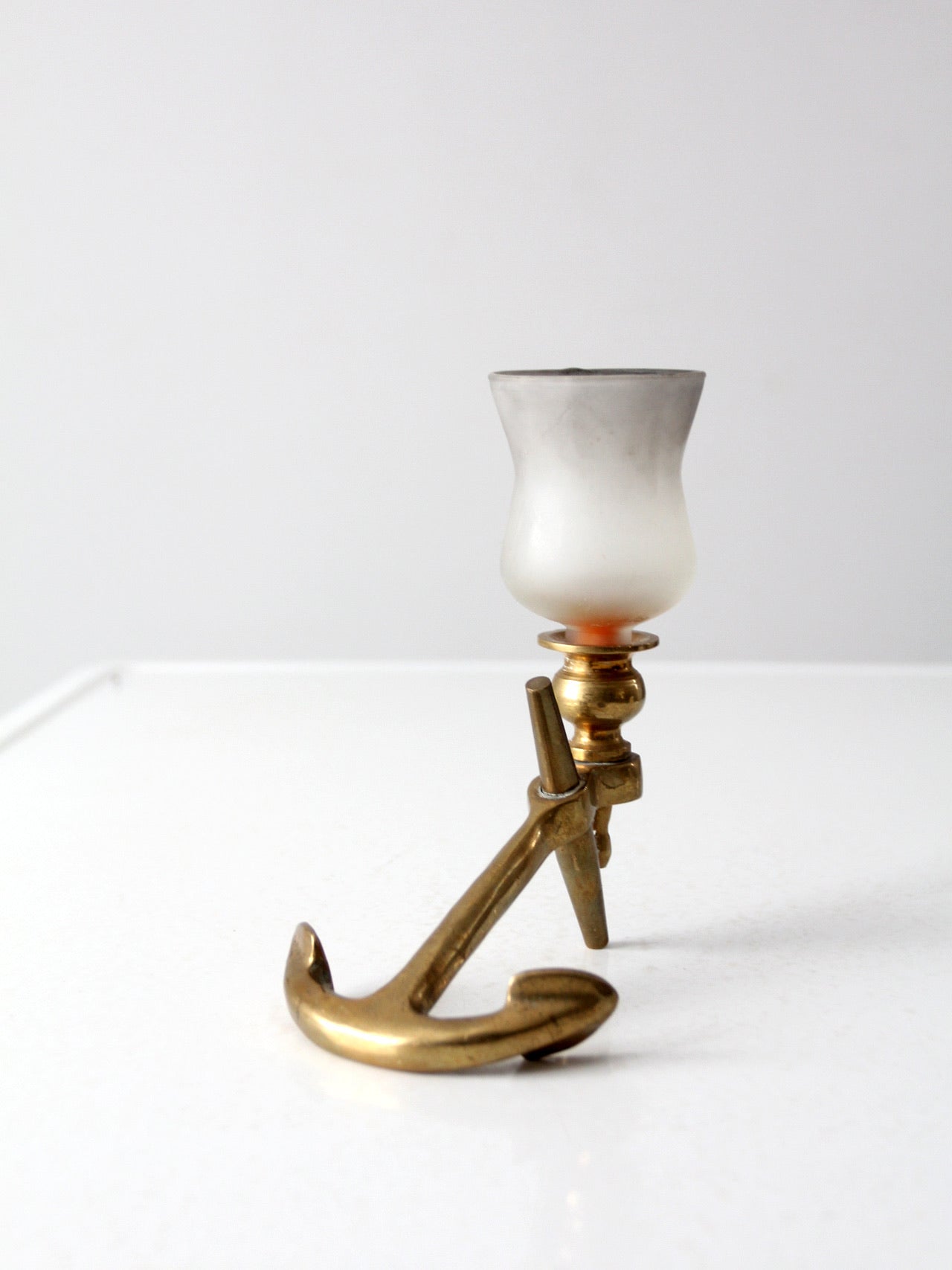 mid century brass anchor candlestick holder
