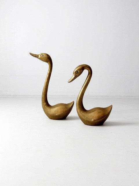 mid-century large brass swan pair