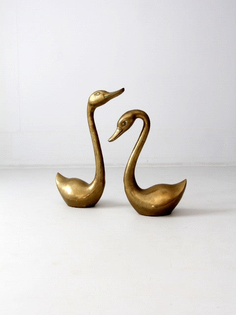 mid-century large brass swan pair