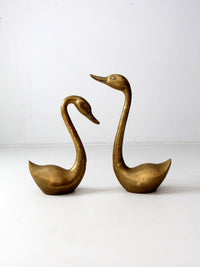 mid-century large brass swan pair