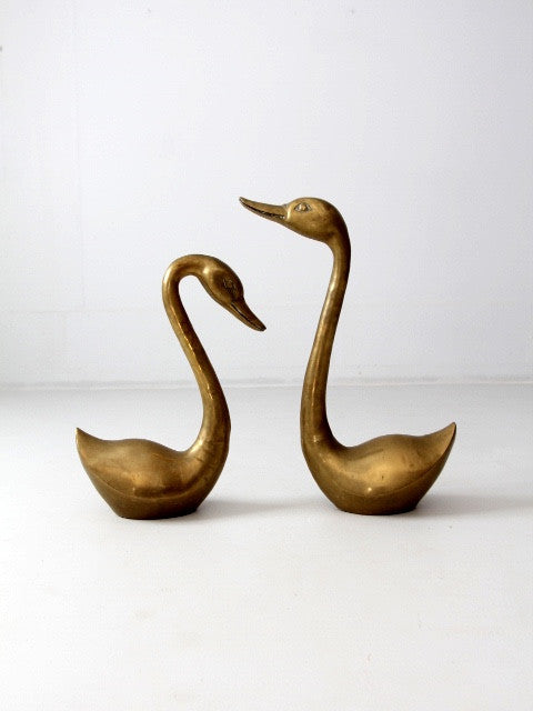 mid-century large brass swan pair