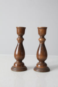 vintage Basketville wood candle holders pair