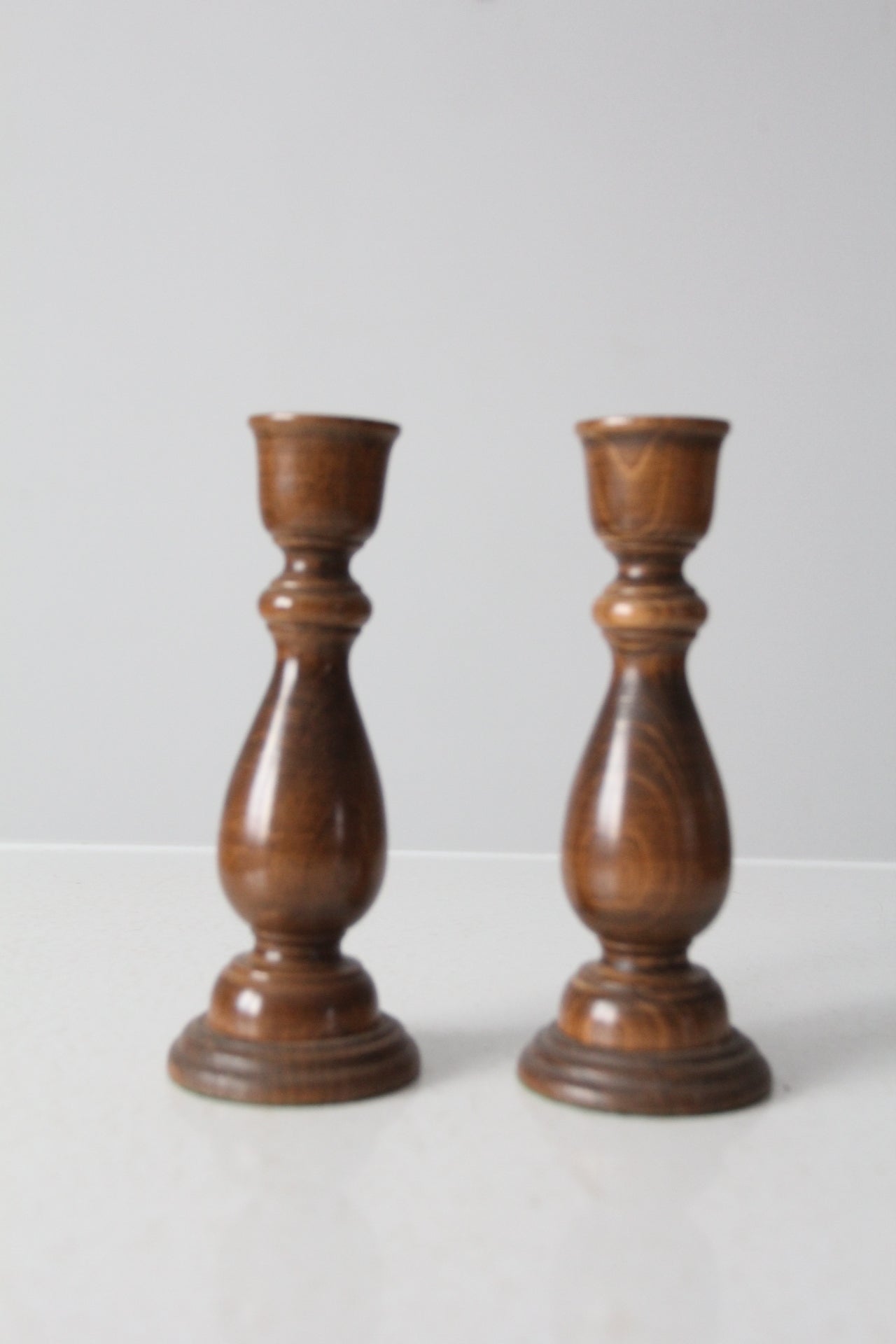 vintage Basketville wood candle holders pair