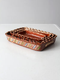 vintage Mexican redware pottery dish set