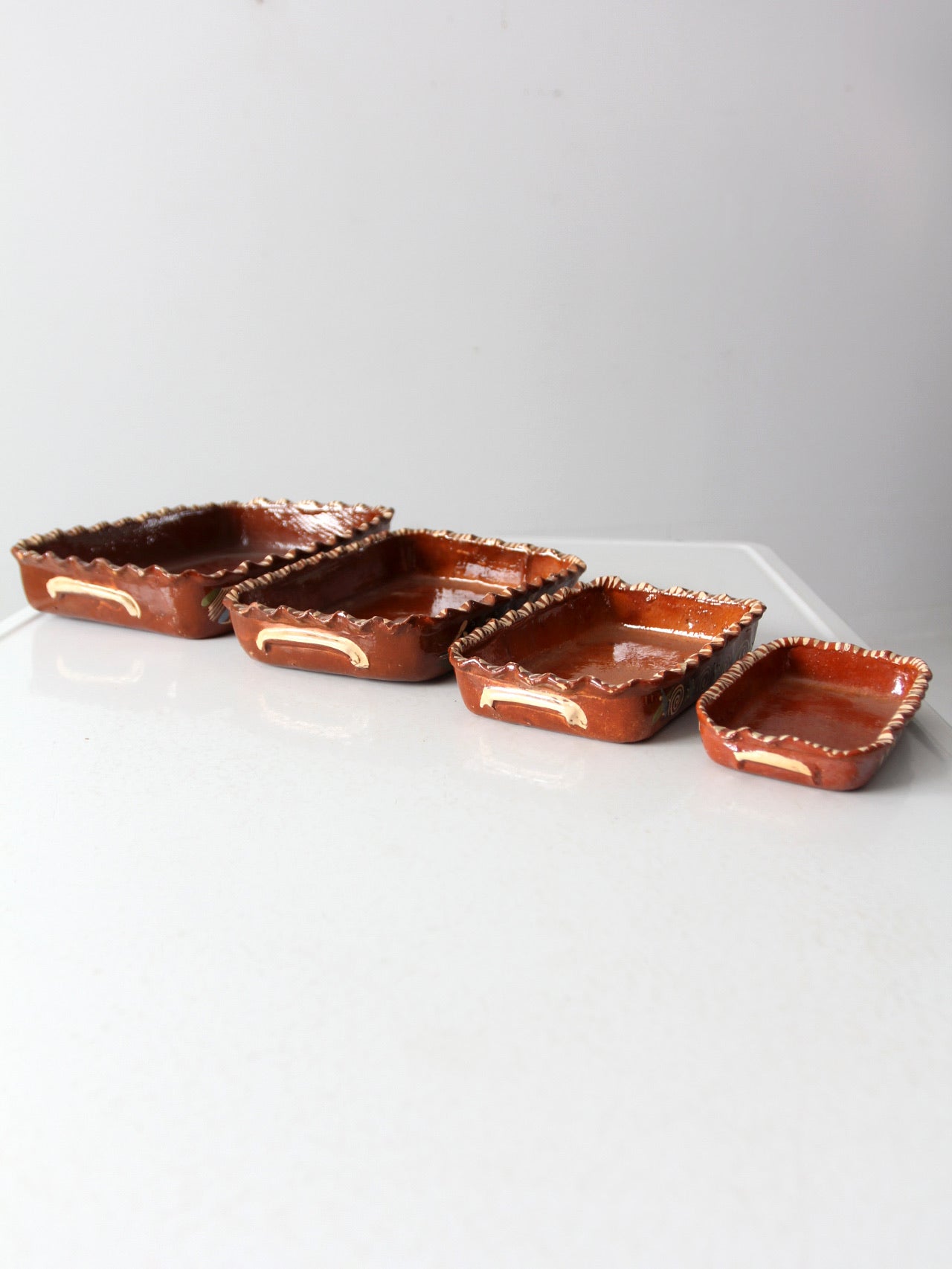 vintage Mexican redware pottery dish set