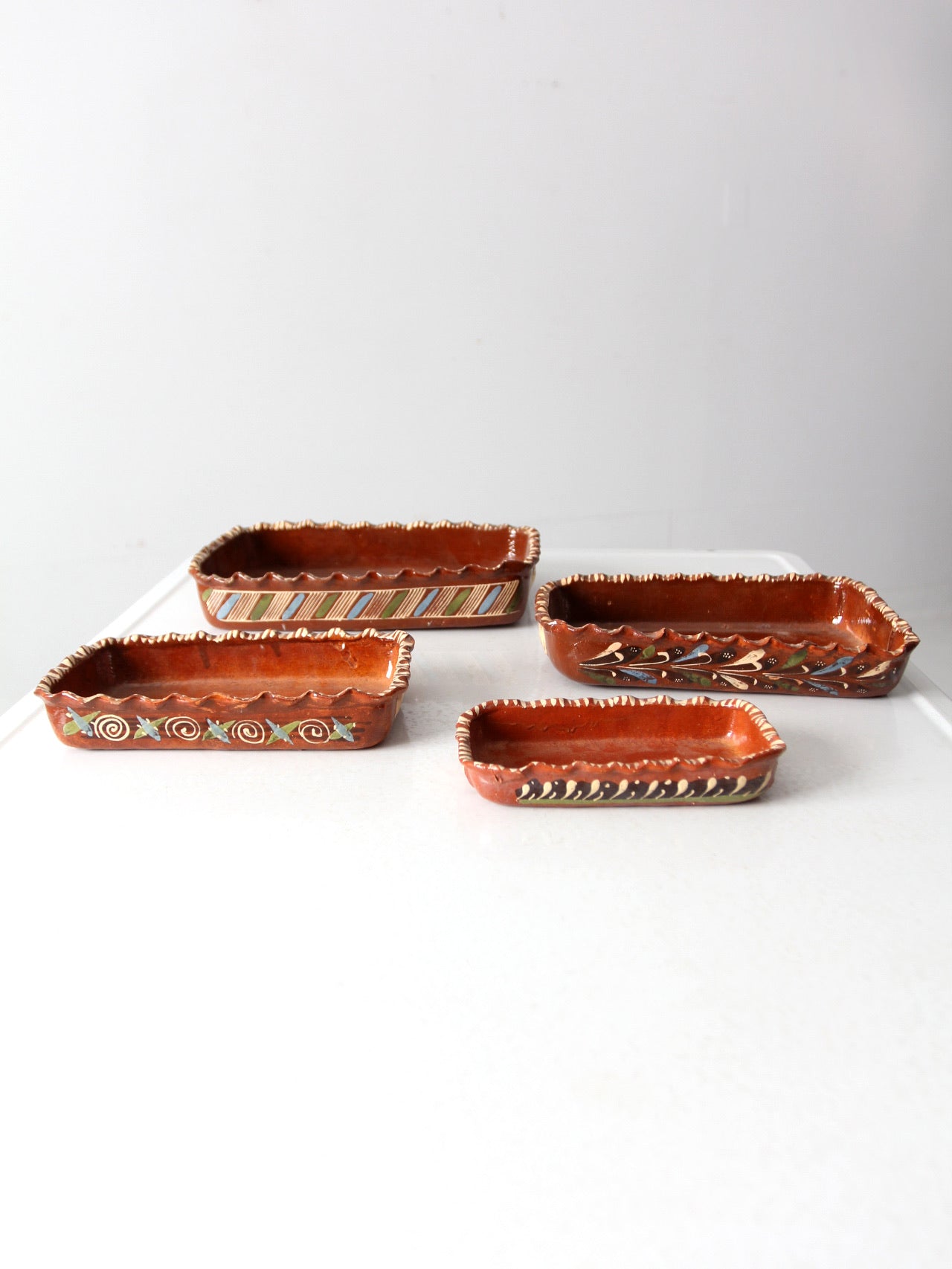 vintage Mexican redware pottery dish set