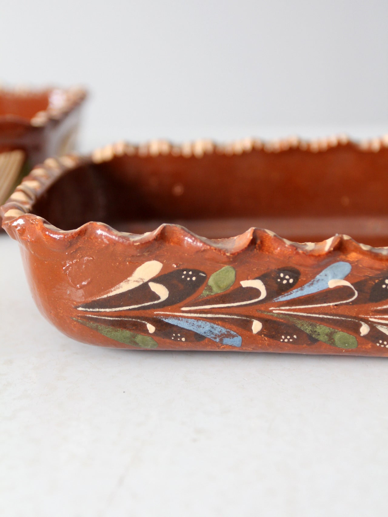 vintage Mexican redware pottery dish set