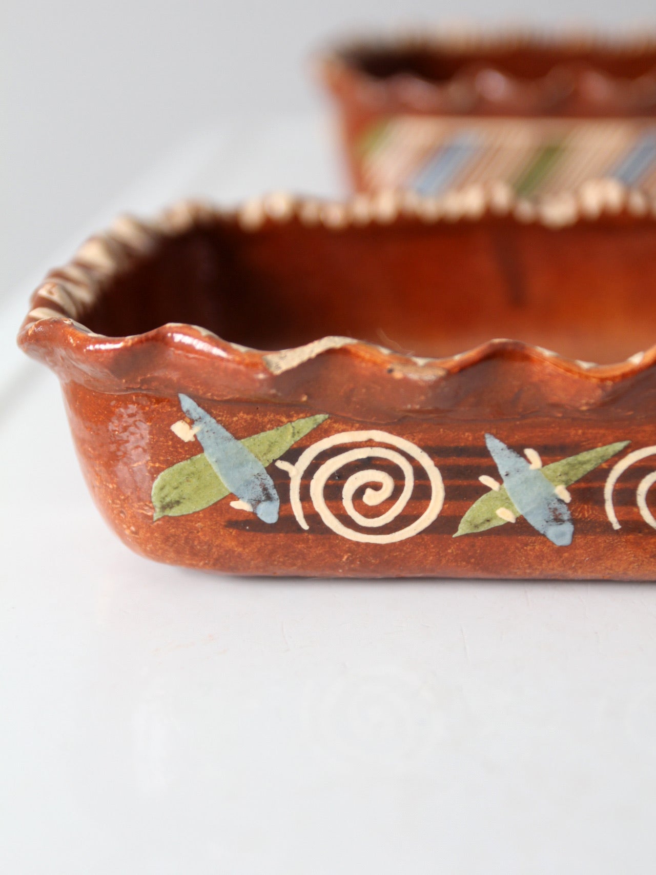 vintage Mexican redware pottery dish set