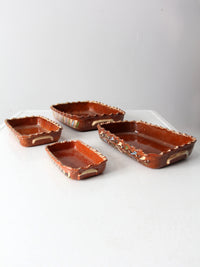 vintage Mexican redware pottery dish set