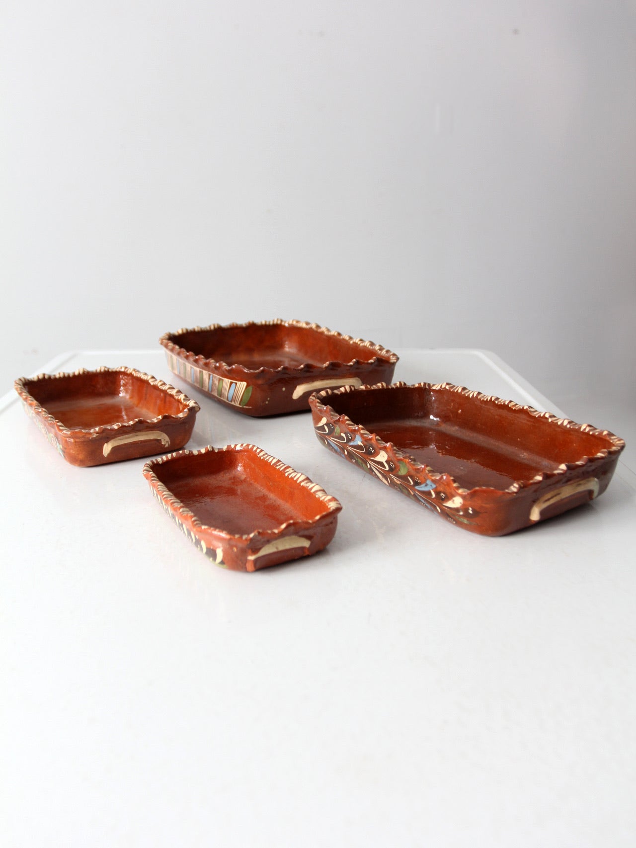 vintage Mexican redware pottery dish set