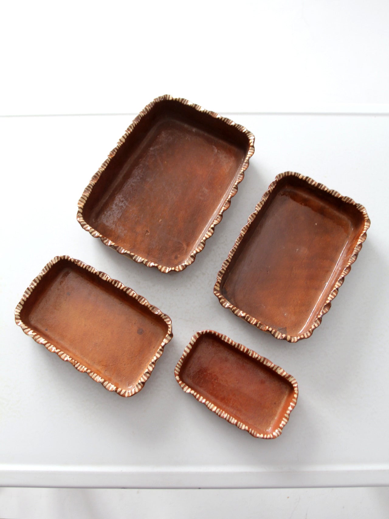 vintage Mexican redware pottery dish set