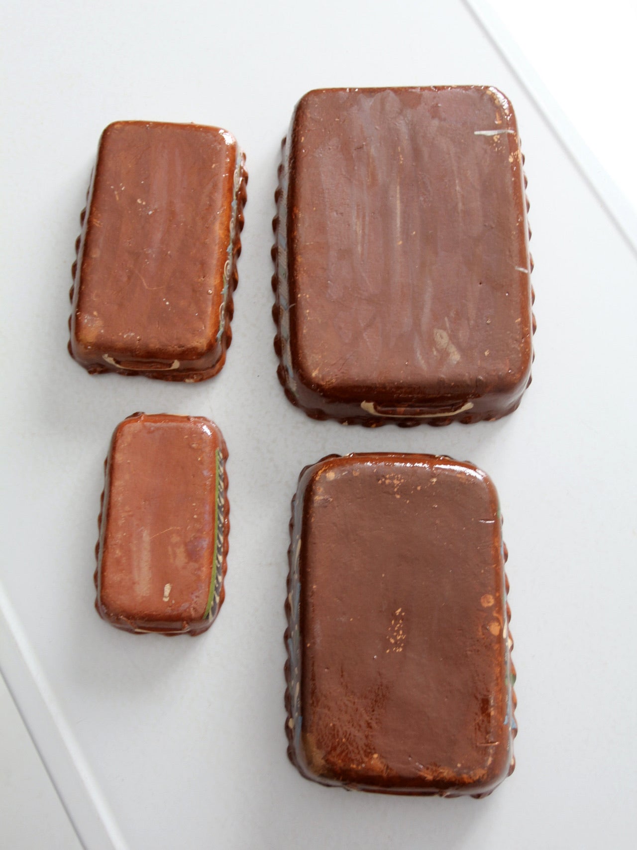 vintage Mexican redware pottery dish set