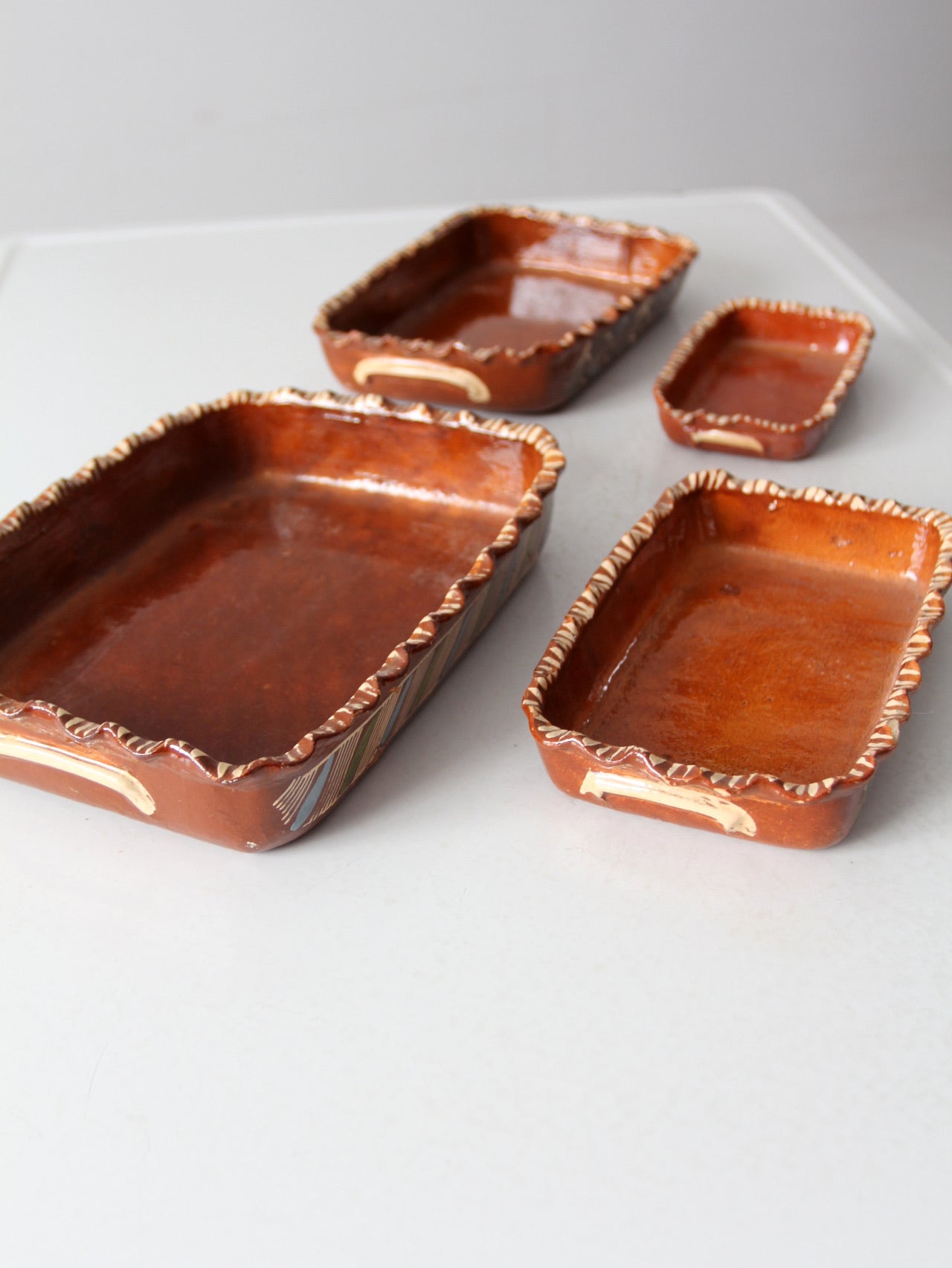 vintage Mexican redware pottery dish set