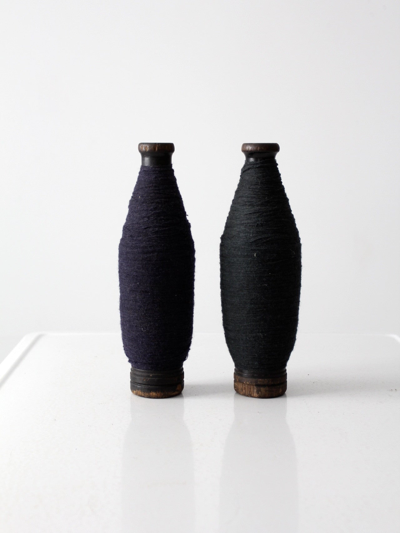 antique wood thread spool pair