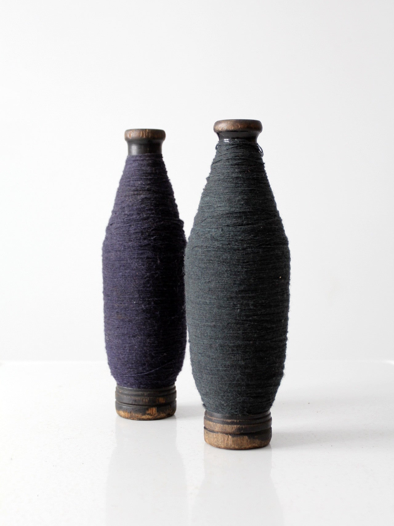 antique wood thread spool pair