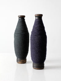 antique wood thread spool pair