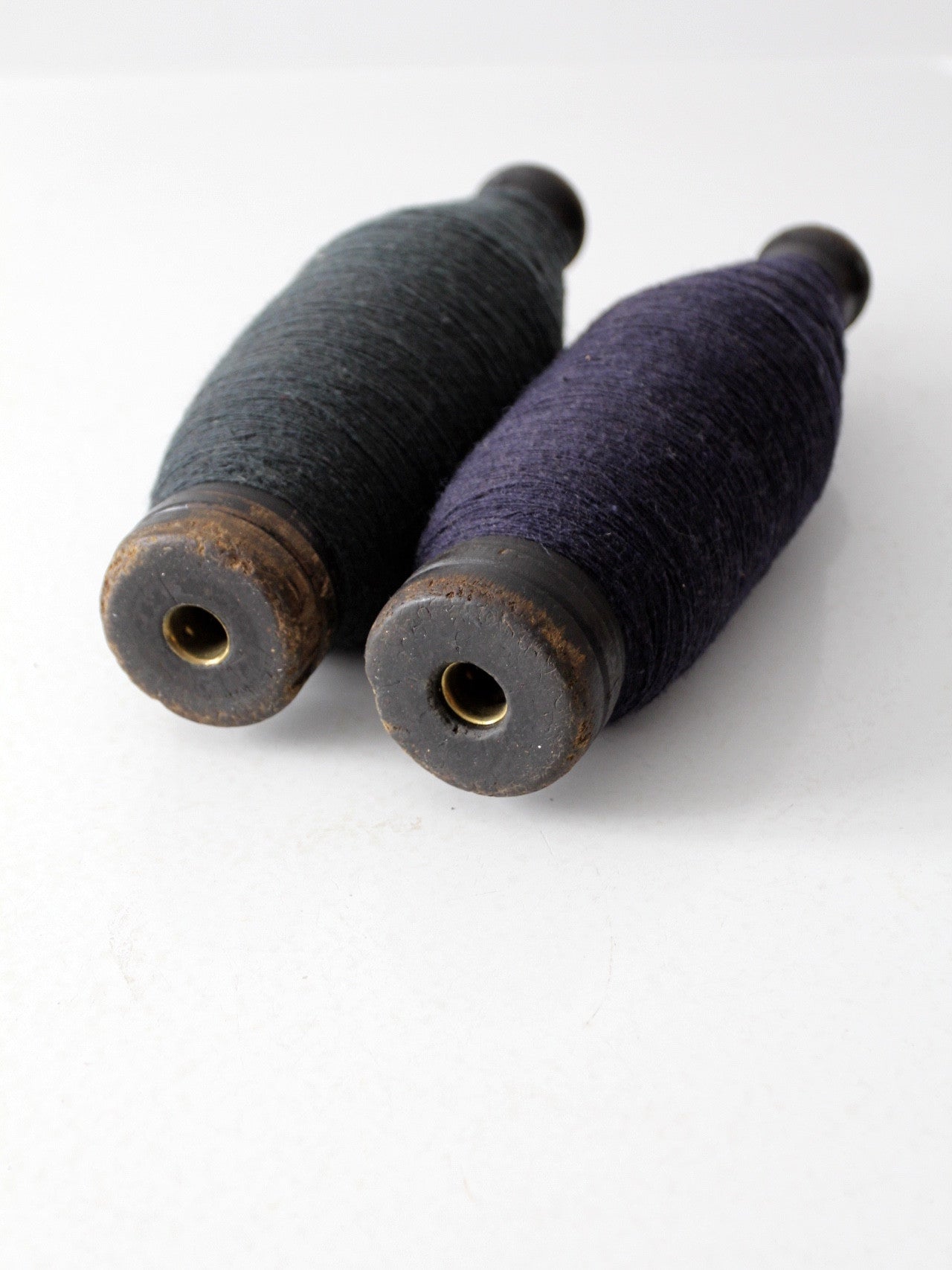antique wood thread spool pair