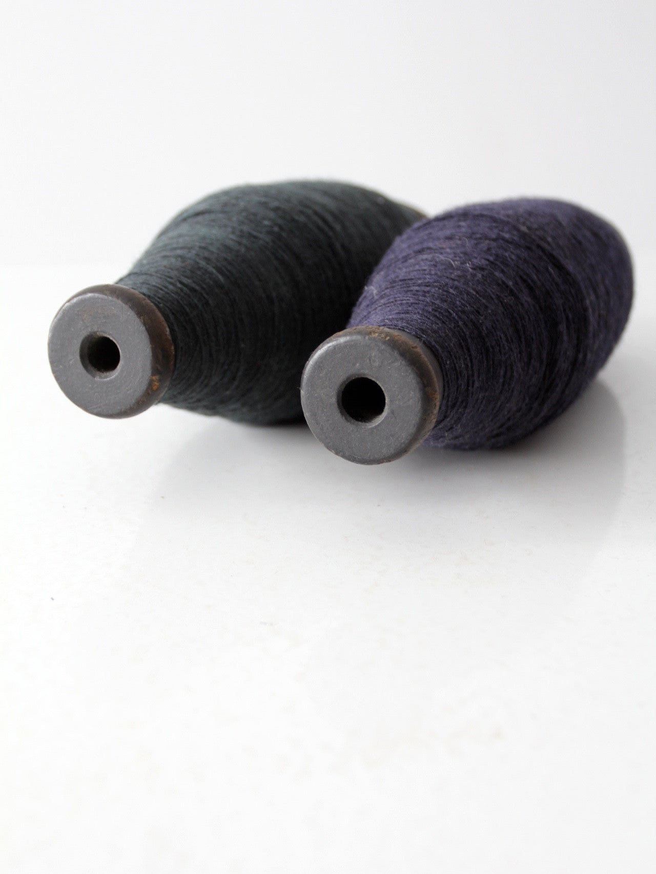 antique wood thread spool pair