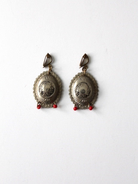 vintage southwest Indian Head coin drop earrings