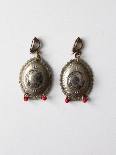 vintage southwest Indian Head coin drop earrings