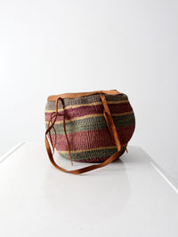 vintage sisal shoulder bag with leather closure