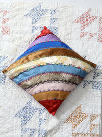 antique rainbow crazy quilt pillow