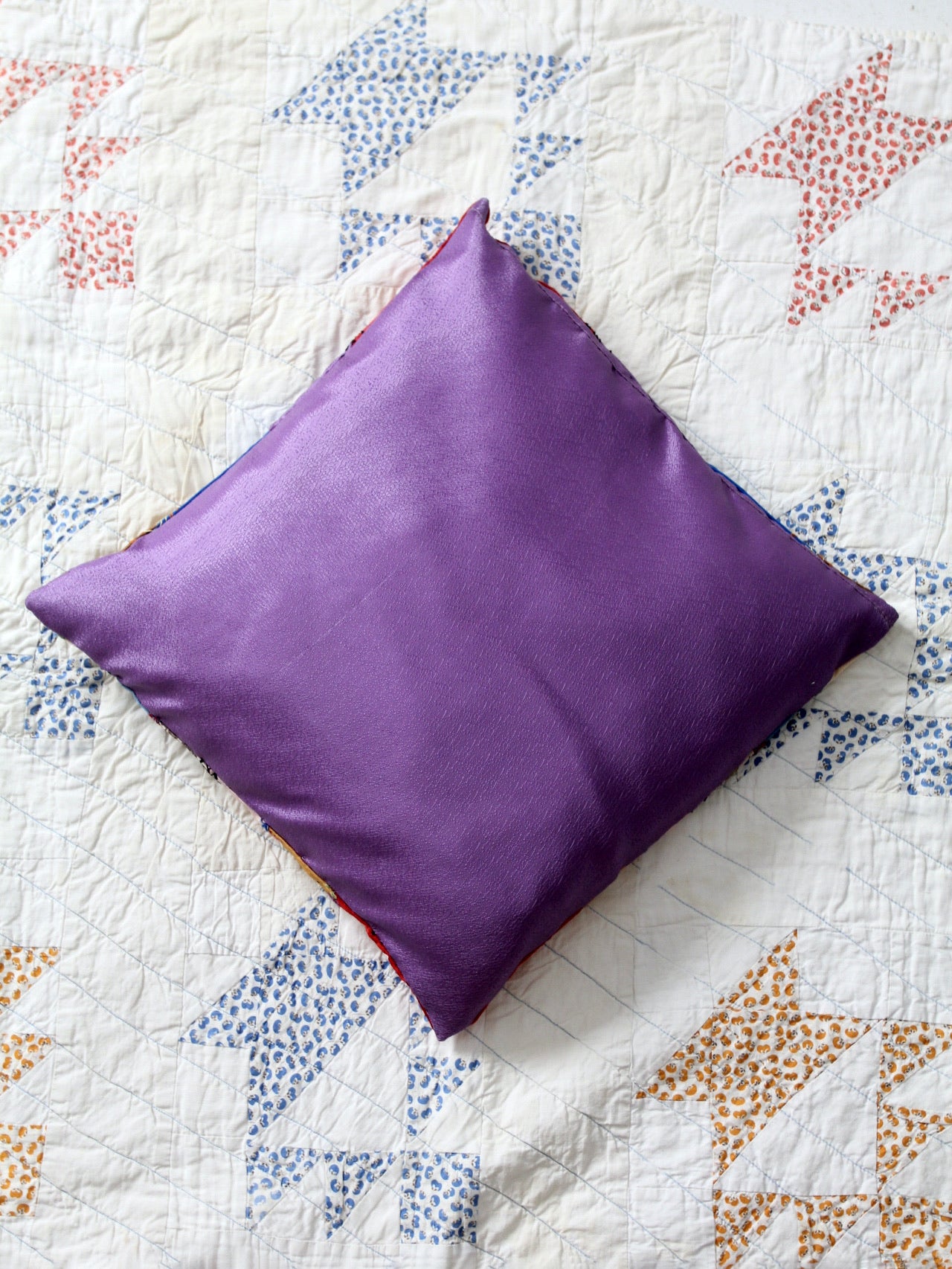 antique rainbow crazy quilt pillow
