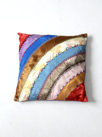 antique rainbow crazy quilt pillow
