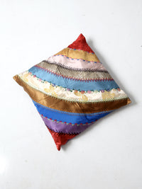 antique rainbow crazy quilt pillow
