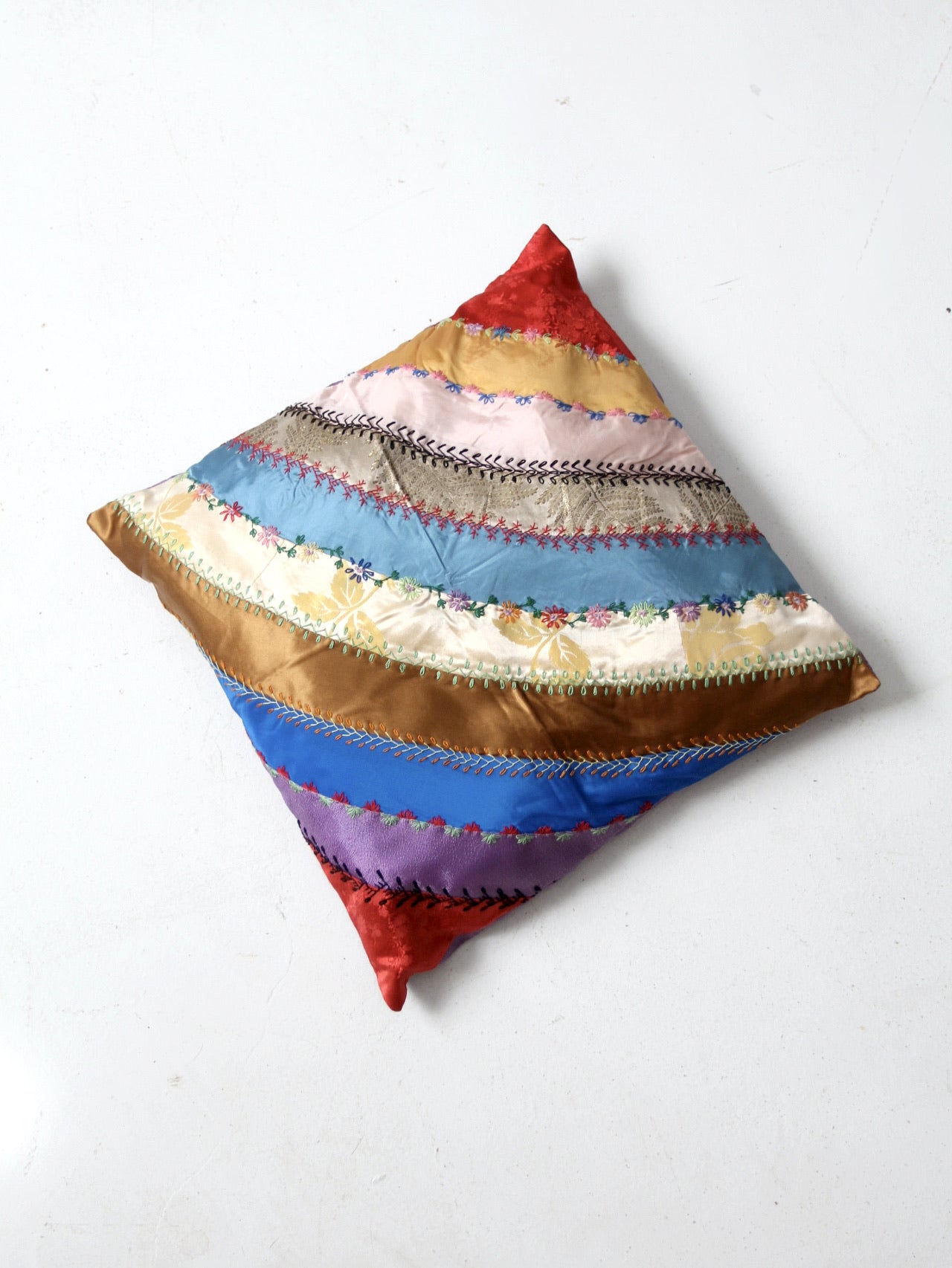 antique rainbow crazy quilt pillow