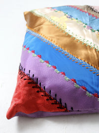 antique rainbow crazy quilt pillow