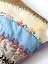 antique rainbow crazy quilt pillow