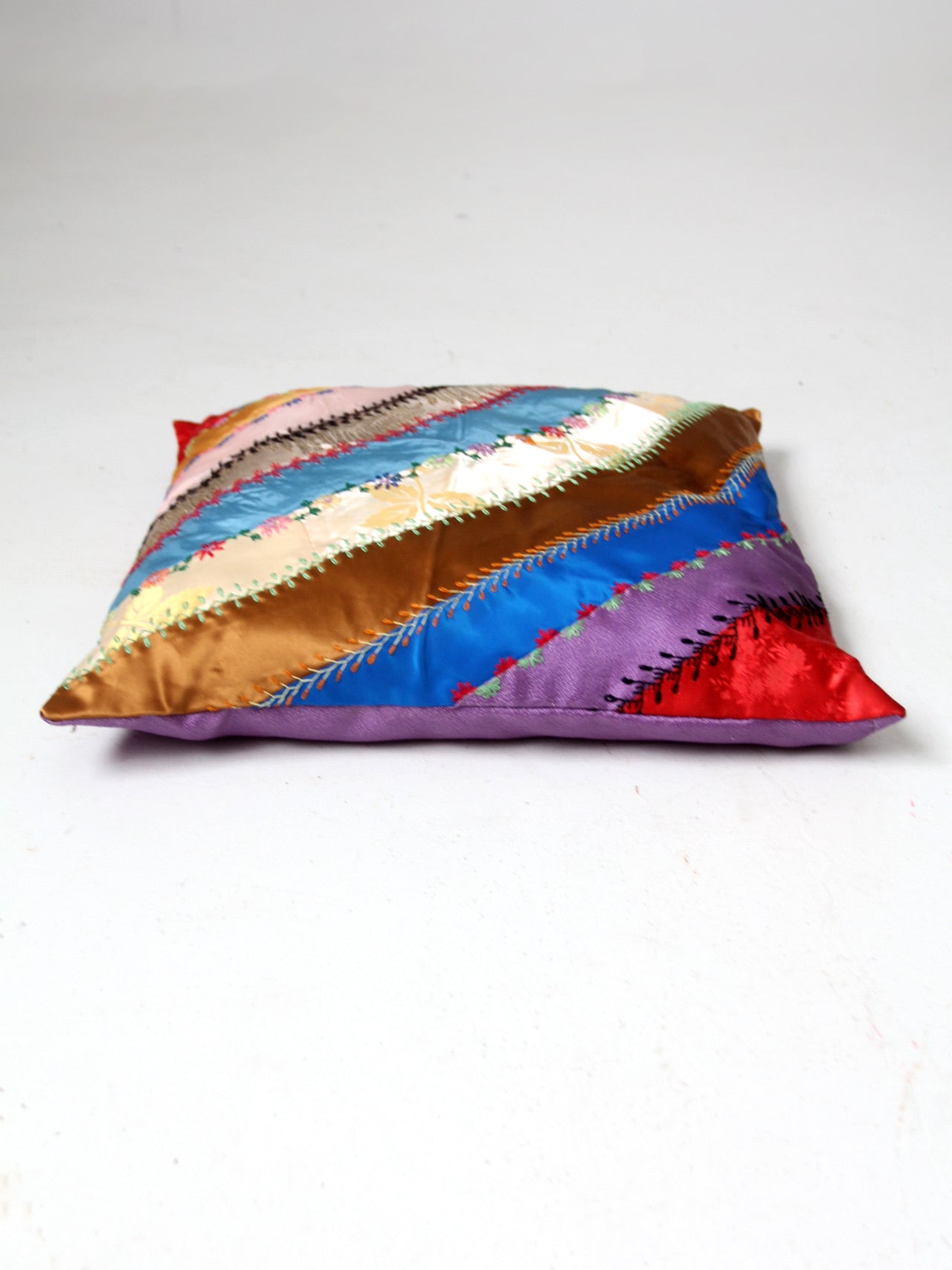 antique rainbow crazy quilt pillow
